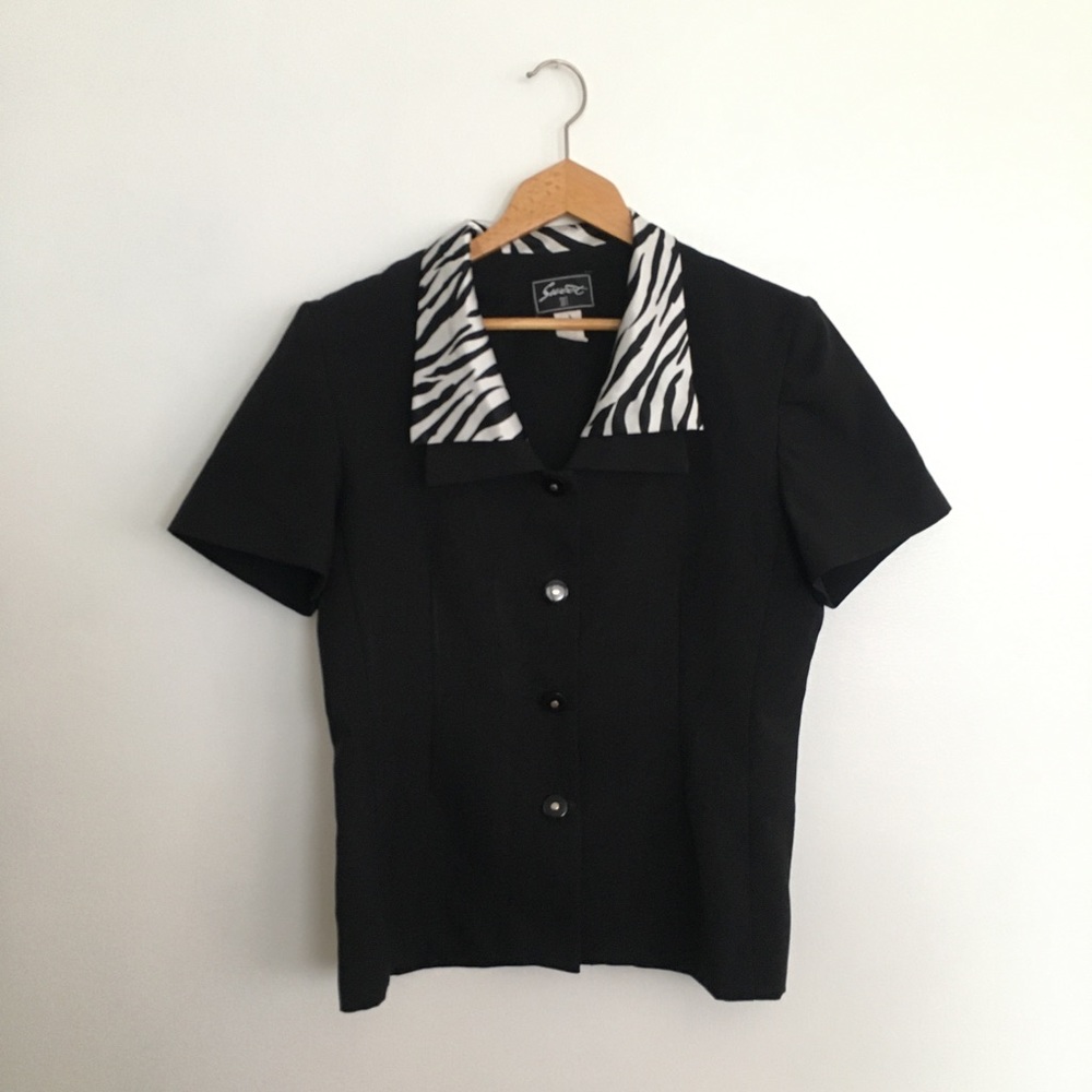 Vintage top zebra print double color rockabilly button down Large top